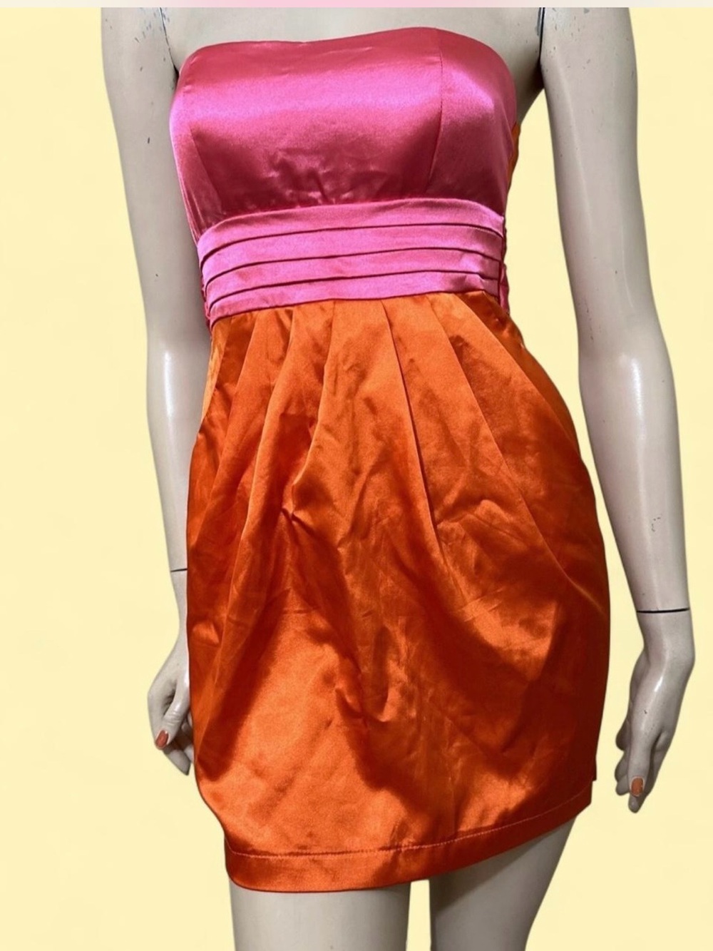 Dots Strapless Pink and Orange Satin Cocktail Dress